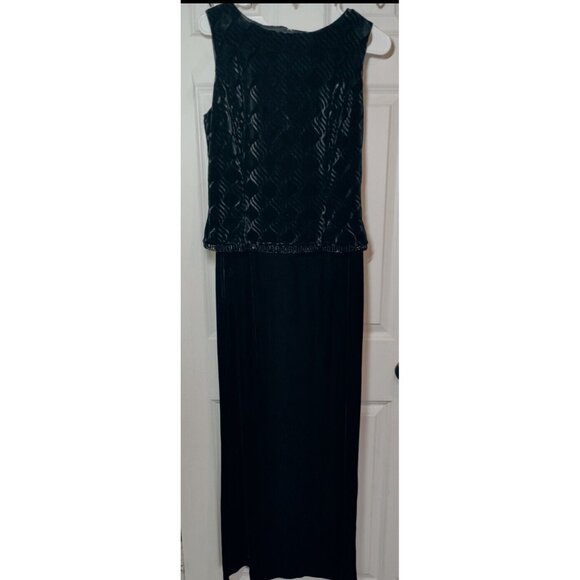 Scott McClintock Black Beaded Velour Sleeveless Maxi Dress W Back Slit 12 - Picture 8 of 8